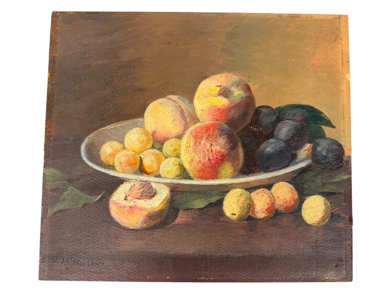 Fruit Still Life on Board Signed Lower Right