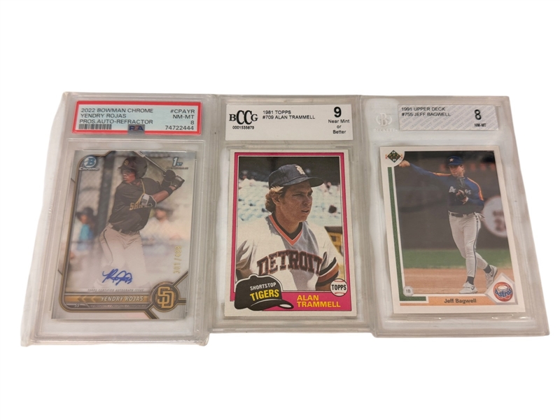 (3) Graded Baseball Cards; A. Trammell, Jeff Bagwell, Yendy Rojas