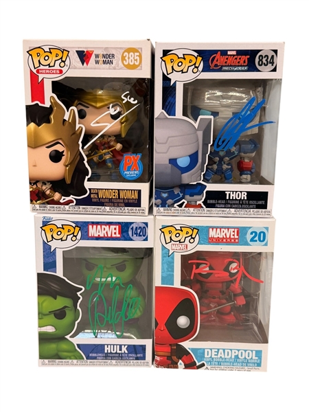 (4) Autographed Funko Pops; Gadot, Ruffalo, Reynolds, Hemsworth