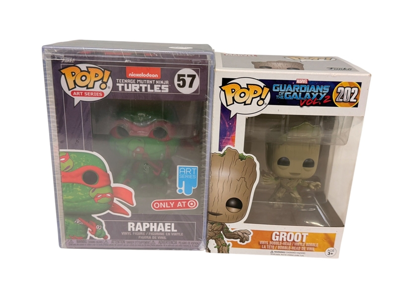 (2) Unsigned Funko Pops; Groot and TMNT Raphael