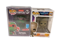 (2) Unsigned Funko Pops; Groot and TMNT Raphael