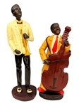 (2) Jazz Sculptures: Ceramic Bass Player, Composite Trumpet Player