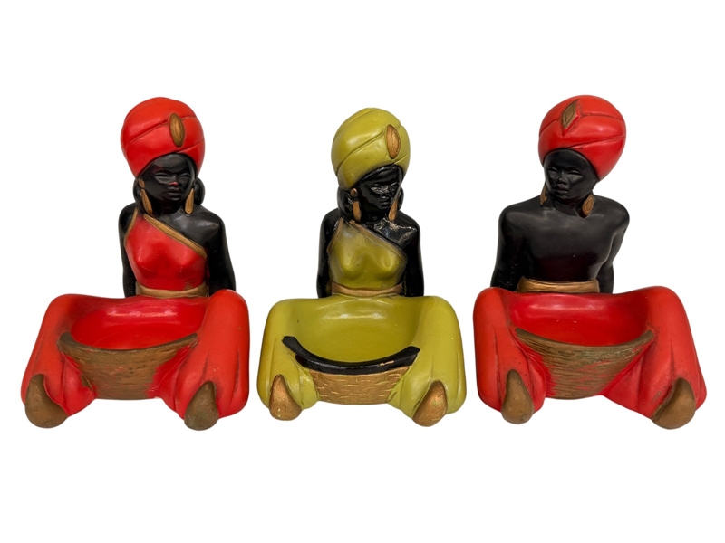 (3) Blackamoor Mid Century Chalkware Trinket Dishes