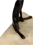 Pair of Bronze Figural Giraffes on Triangular Marble Plinths