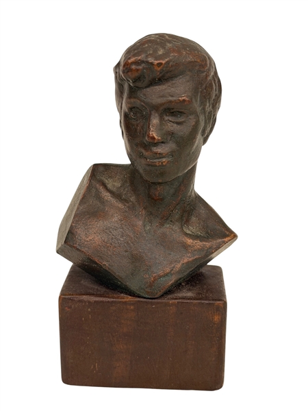 Randolph Johnston Male Bronze Bust on Wood Plinth