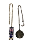 Astrid Fyrbo Denmark Enamel Pottery Necklace, Jorma Laine Sterling Finland Face Mask Pendant
