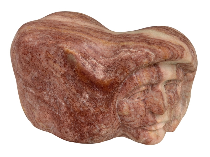 Pink Alabaster Double Face Carved Sculpture