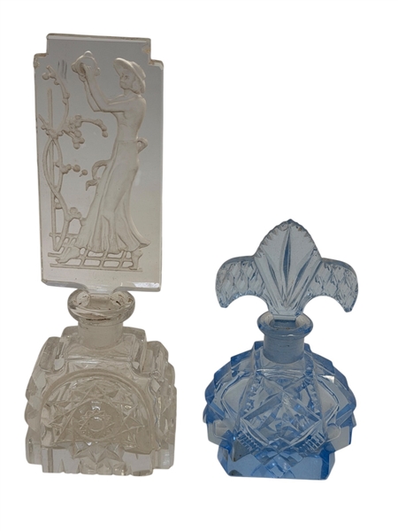 (5) Glass Perfume Bottles: Lalique, Waterford, Czech, Nina Ricci