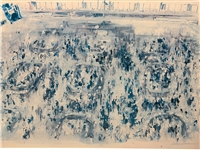 Leroy Neiman Stock Exchange Monochromatic Blue Print