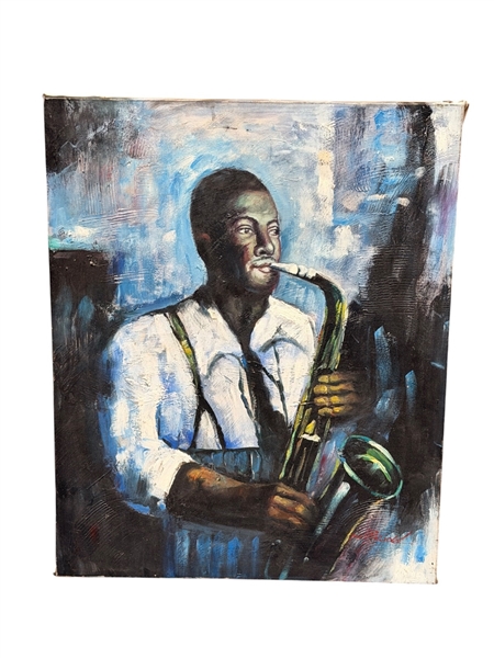 Signed Oil on Canvas of a Saxophone Player