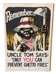 1967 Political Poster Civil Rights Era by Ron Cobb "Remember Uncle Tom Says- Only You can Prevent Ghetto Fires"