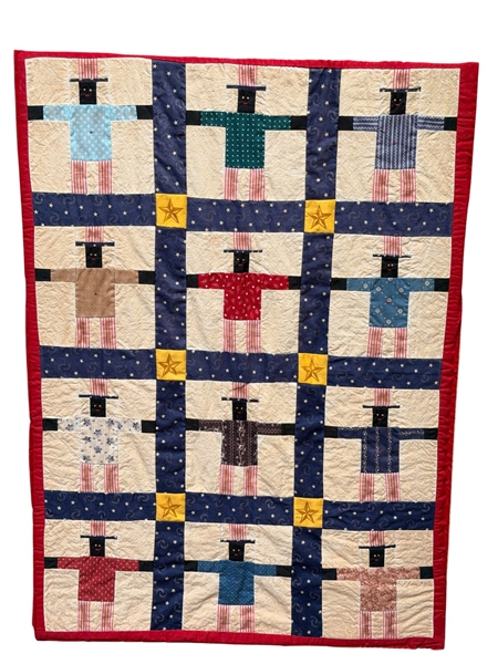 1986 Stephen Blumrich (Pea Ridge Purties) Black Uncle Sam Folk Art Sampler Quilt