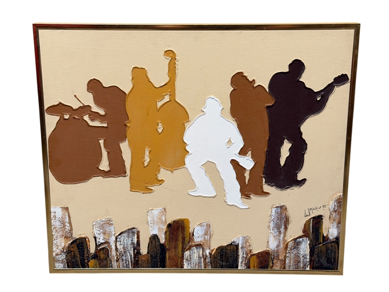 Frank Walcutt Acrylic MCM Space Age Jazz Scene on Canvas