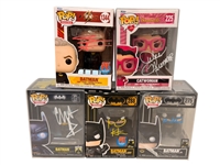 (5) Autographed Funko Pops; Batman and Catwoman, Newmar, Affleck, Keaton, Kilmer, Bale