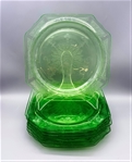 (8) Anchor Hocking Uranium Glass Plates Princess Green Pattern