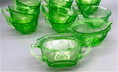 Anchor Hocking Uranium Glass (11) Coffee Tea Cups & Creamer Sugar