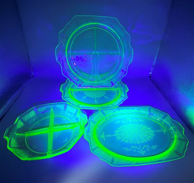 Group of Anchor Hocking Uranium Glass Divided Plates & Platter