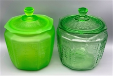 Group Anchor Hocking Uranium Glass Canisters & Vase Princess Green Pattern