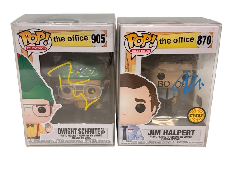 (2) Autographed Funko Pops The Office Jim Halpert and Dwight Schrute