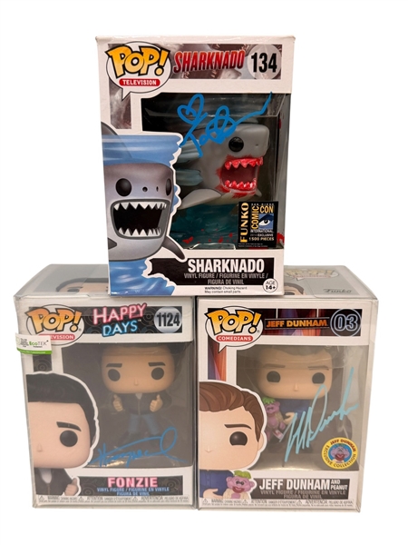 (3) Autographed Funko Pops; Fonzie, Sharknado, Jeff Dunham