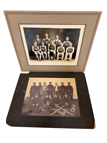 (2) Black and White Sports Team Photographs; 1920s Basketball, 1910s Baseball