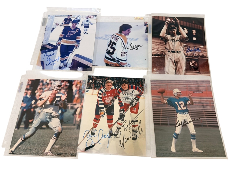 (6) Autographed Sports Photos; Staubach, Feller, Griese, Hockey
