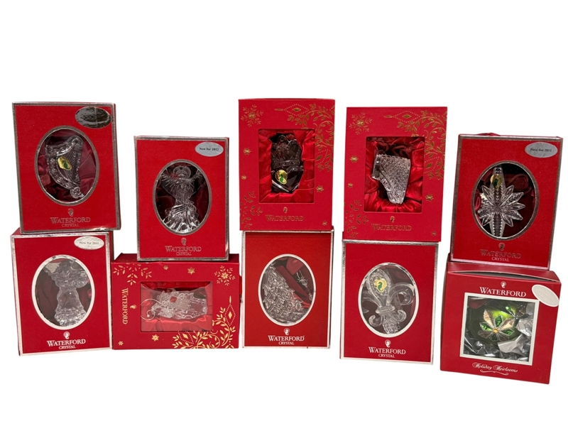 (10) Waterford Crystal Christmas Ornaments in Original Boxes