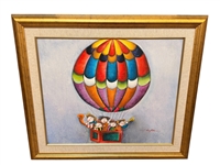 Joyce Roybal Oil on Board "Children in Hot Air Balloon"