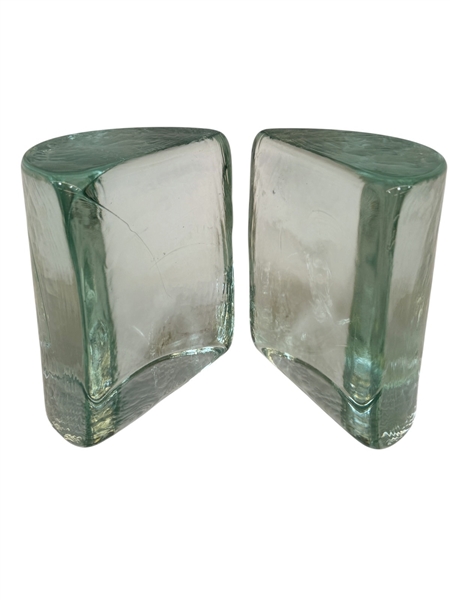Pair Blenko Glass Clear Glass Art Bookends
