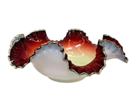 Ruffled Art Glass Amberina Dish