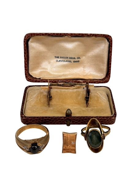Group of Gold Jewelry; Rings, Pin, Cufflinks