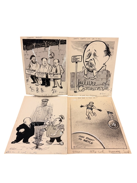 (4) Hyman Rosen American Political Cartoonist Original Artwork Albany Times Union