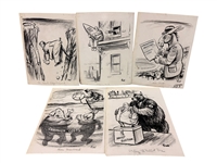 (5) Kenneth E. Crook Original Political Cartoon Art 1960s