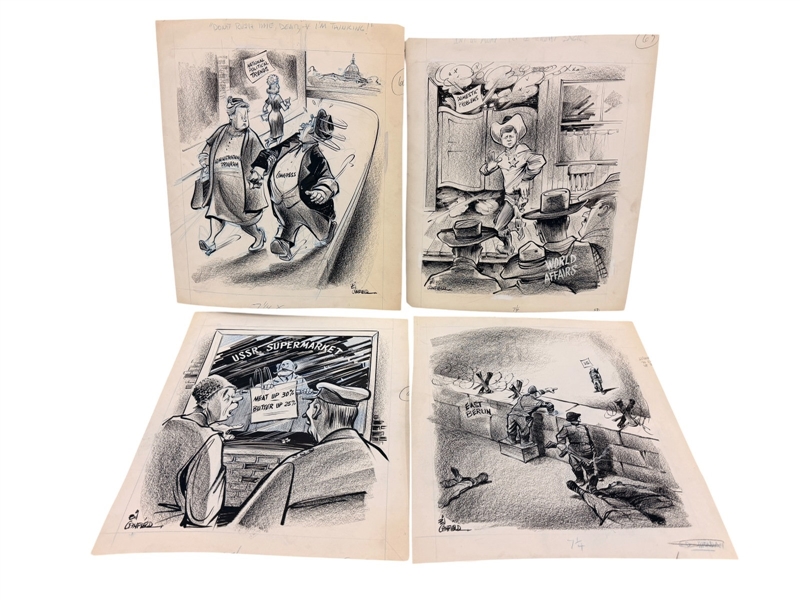(4) Bil Canfield Original Political Cartoon Satire Artwork 