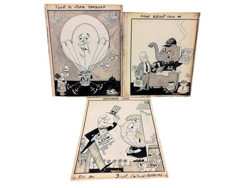 (3) Richard Yardley Original Artwork Political Cartoons; Baltimore Sun