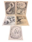 (4) Bruce Shanks Original Political Cartoon Satire Artwork and One Print