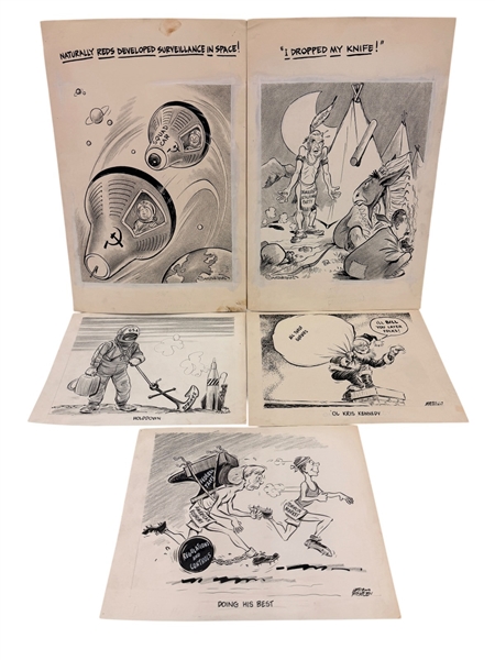 (5) Jack Ficklen, William Sandeson Original Political Cartoon Art 