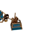 Stunning Malachite Tear Drop Cabochon Pendant Set in 14k Gold Basket & Pair 14k Gold Earrings with Blue Stones
