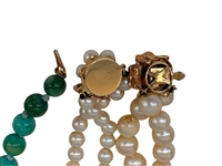 (2) Pearl Necklaces, (1) Turquoise Bead Necklace, All 14k Gold Clasps
