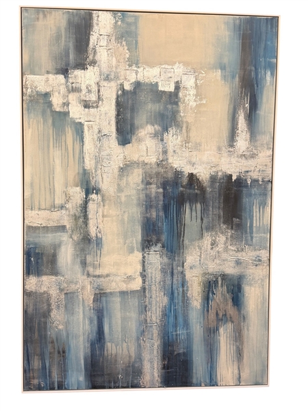Large Abstract Oil Painting on Canvas Lines in Blue and White