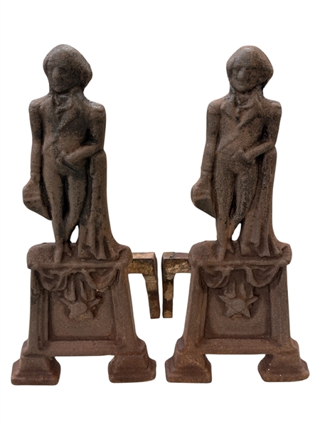 Pair of American 19th Century Cast Iron George Washington Andirons