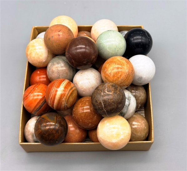 Group of (35) 1 Inch Decorative Polished Stone Round Balls